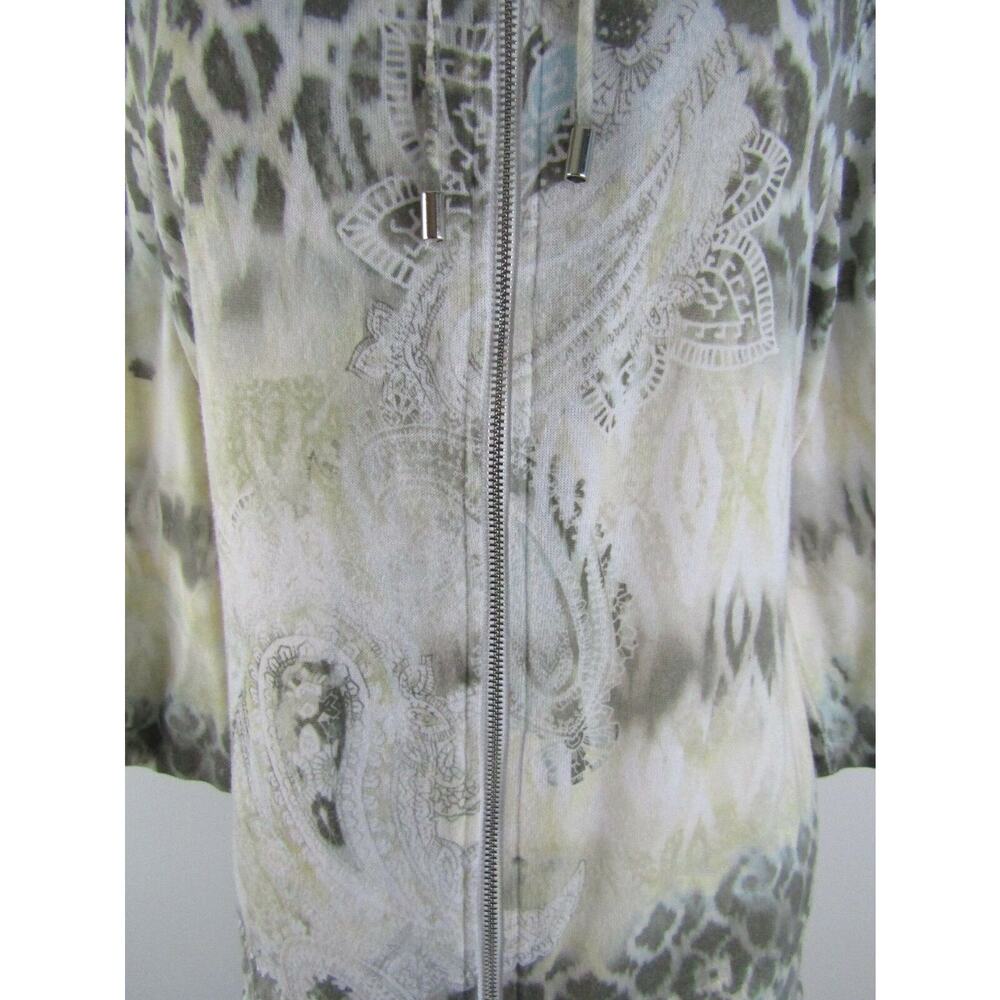 Chicos Zenergy White Brown Green Paisley Floral Full Zip Knit Jacket Size 1 - Picture 2 of 12